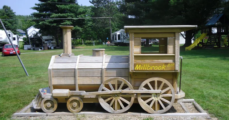 Wooden train at the campground
